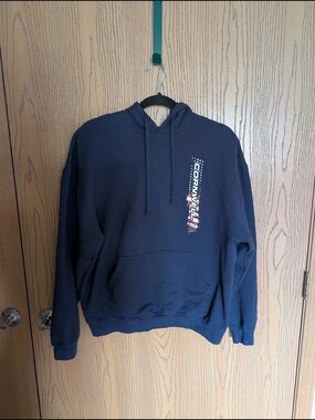 Cornwell Navy Blue Pullover Hoodie with Vertical Logo